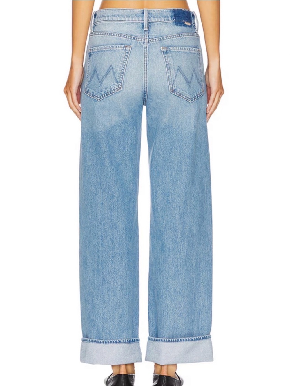 MOTHER Superior Lil’ Dodger Button Hover Cuff Light Wash Wide-Leg Cuffed Jeans - Picture 3 of 9